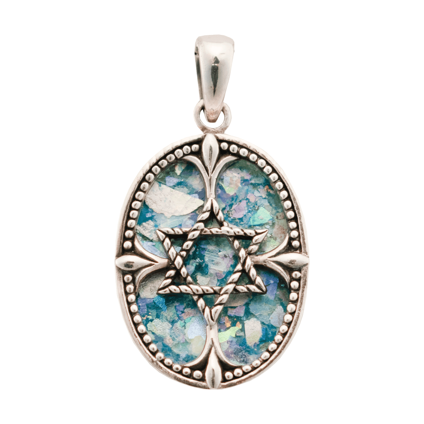 Roman Glass Oval Star of David Necklace