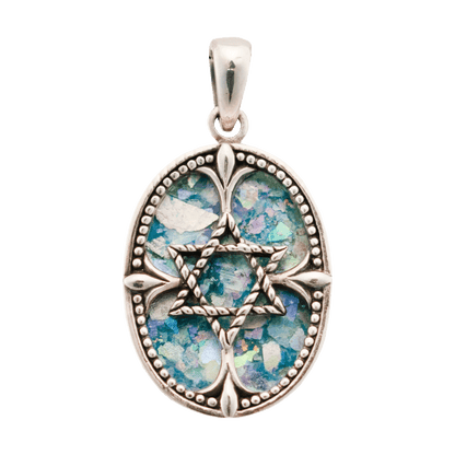 Roman Glass Oval Star of David Necklace