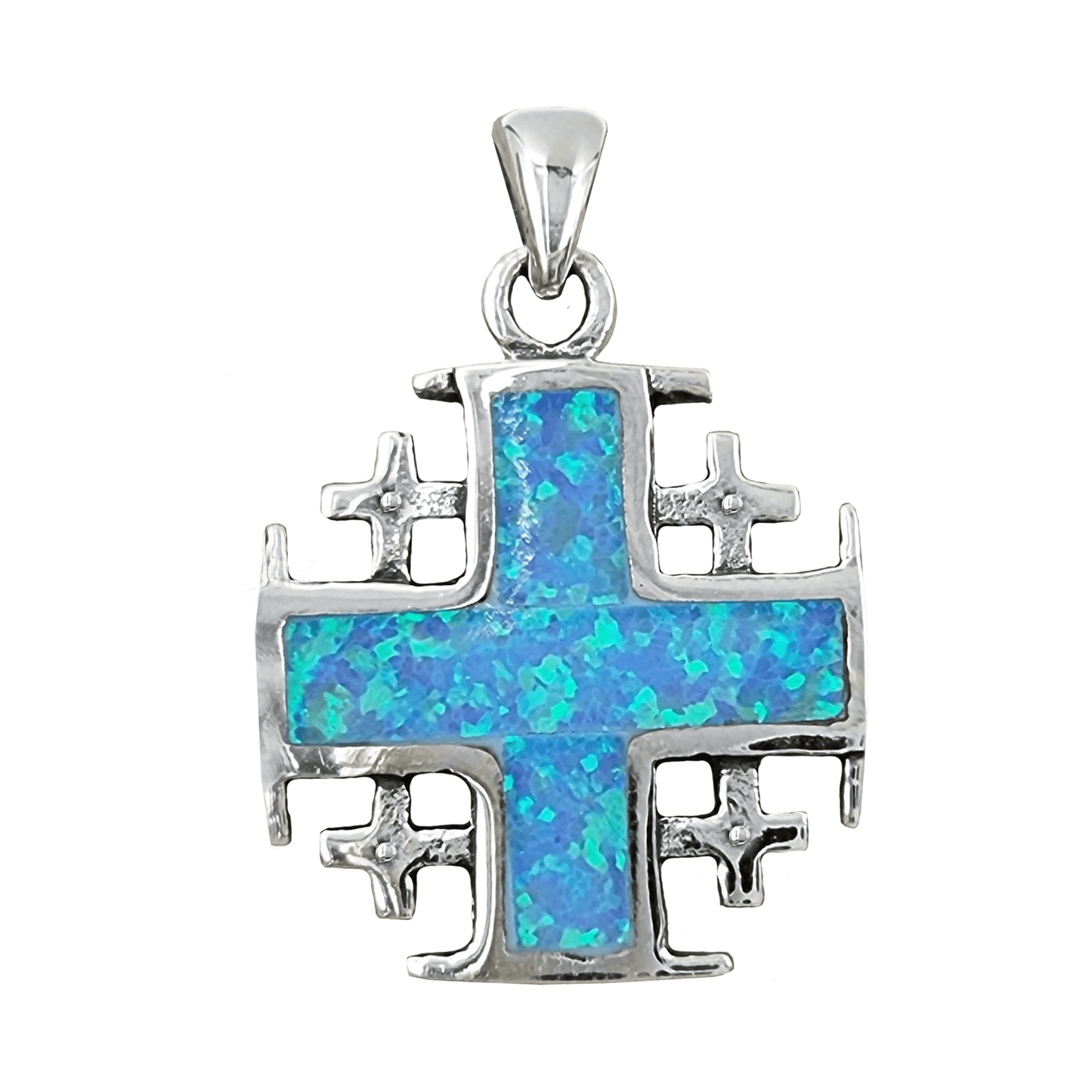 Opal & Silver Jerusalem Cross Necklace