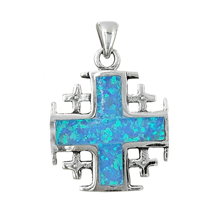 Opal & Silver Jerusalem Cross Necklace