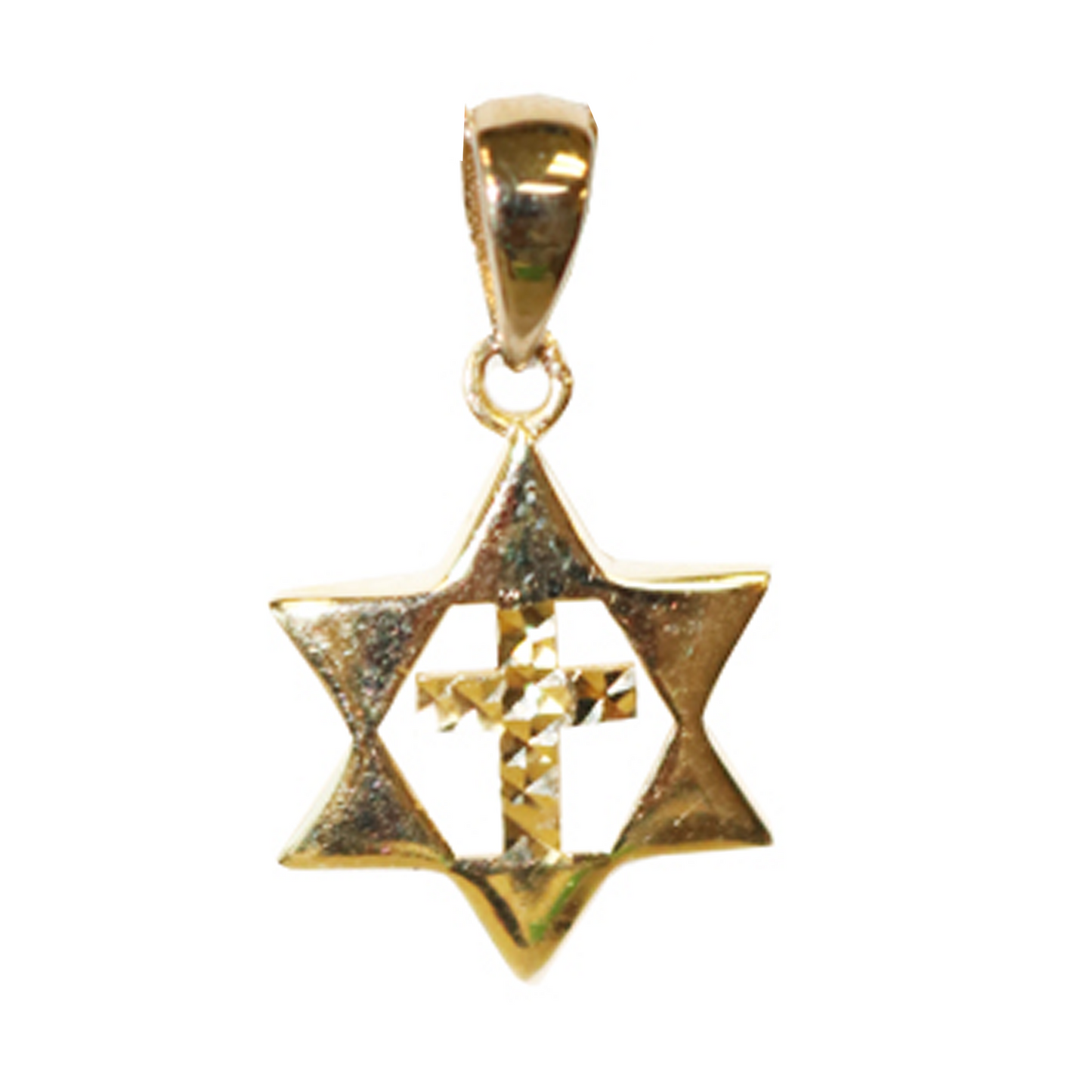 Star with Cross Necklace - 14k Gold