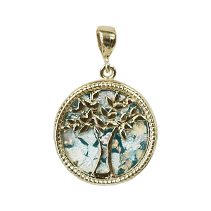 Roman Glass Tree of Life Necklace - 14k Gold