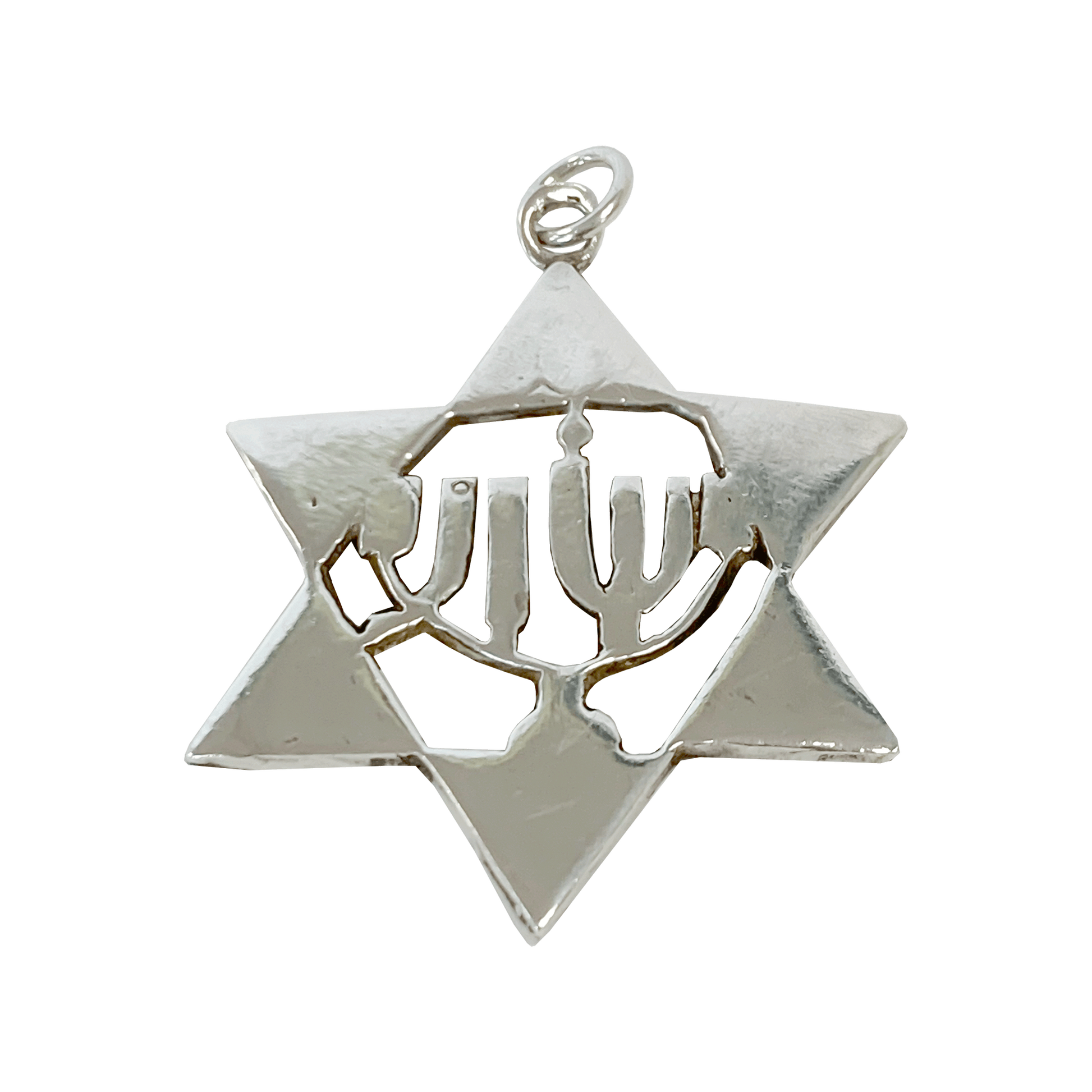 Sterling silver pendant shaped like the Star of David with the Hebrew name Yeshua engraved in the center