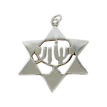 Sterling silver pendant shaped like the Star of David with the Hebrew name Yeshua engraved in the center