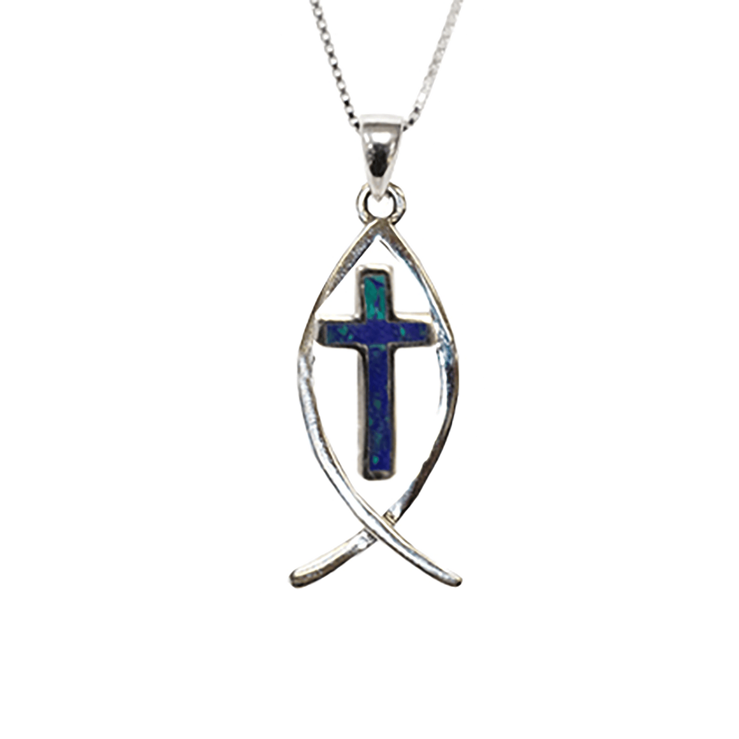 Ichthus with Eilat Stone Cross Necklace