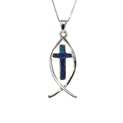 Ichthus with Eilat Stone Cross Necklace