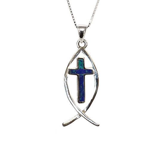 Ichthus with Eilat Stone Cross Necklace