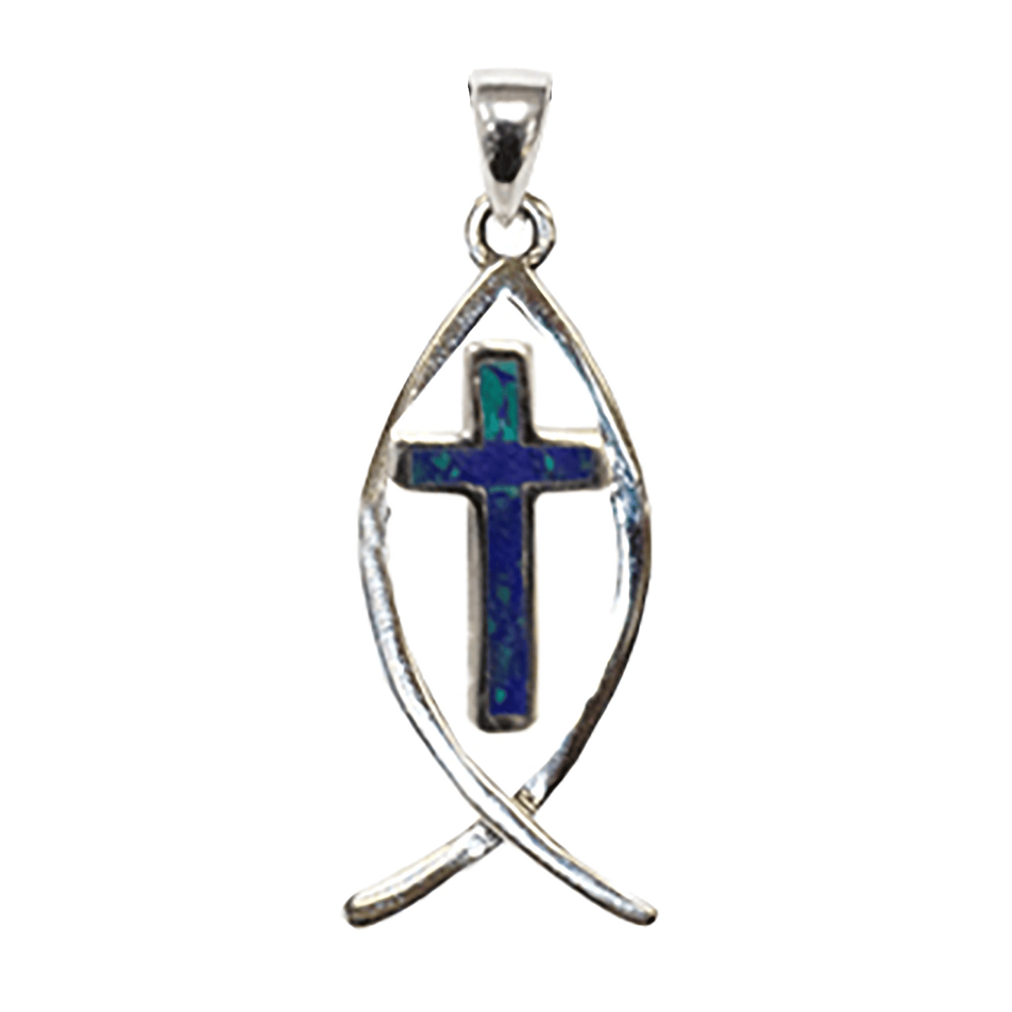 Ichthus with Eilat Stone Cross Necklace