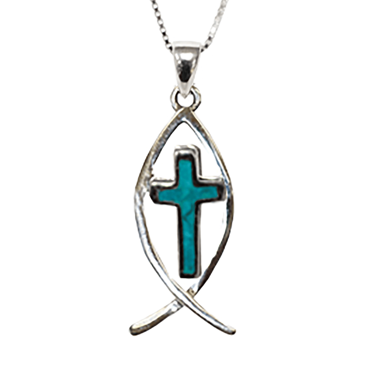 Ichthus with Eilat Stone Cross Necklace