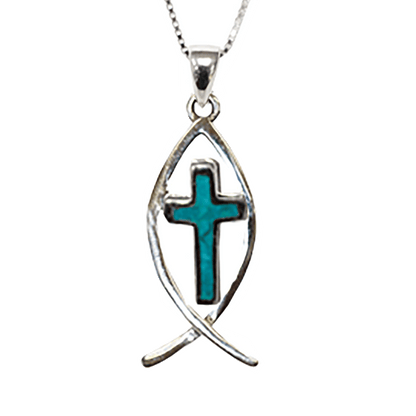 Ichthus with Eilat Stone Cross Necklace