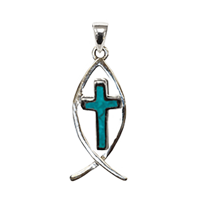 Ichthus with Eilat Stone Cross Necklace