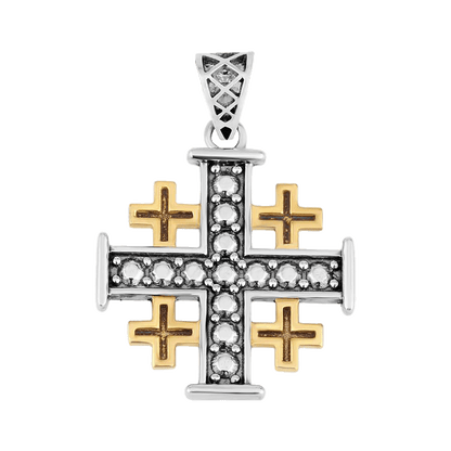 Jerusalem Cross Silver & Gold Necklace