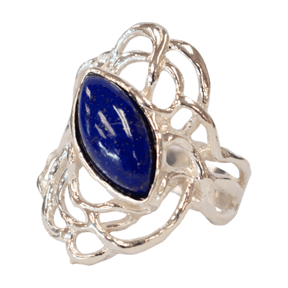 A marquise-shaped lapis stone Sterling Silver Swirl Ring