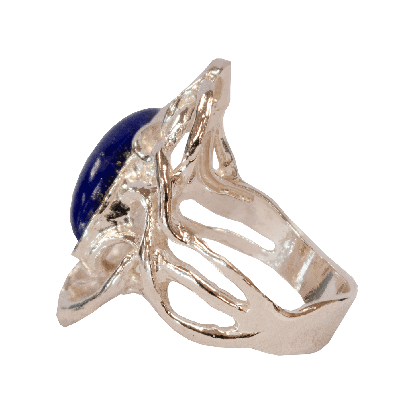 A marquise-shaped lapis stone Sterling Silver Swirl Ring