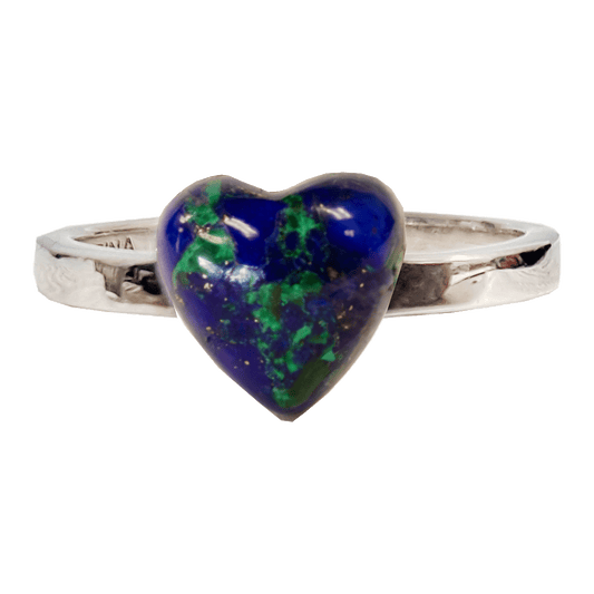 Sterling silver ring with a heart-shaped Eilat stone set on the band