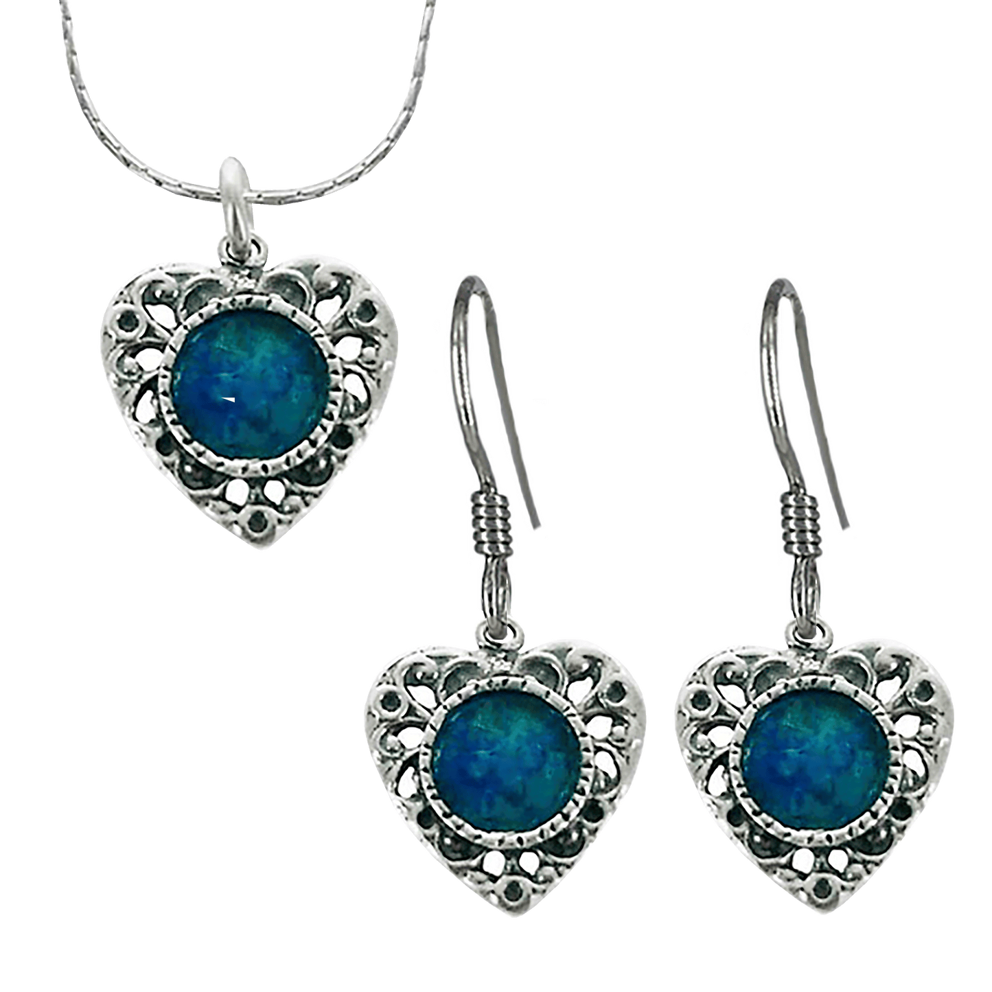 Roman Glass Heart Earring & Necklace Set