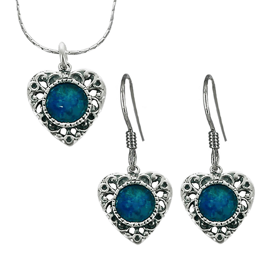 Roman Glass Heart Earring & Necklace Set