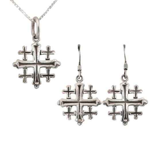 Jerusalem Cross Earrings And Pendant Set Sterling Silver