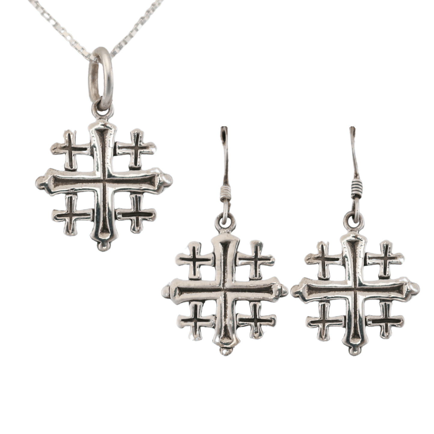 Jerusalem Cross Earrings And Pendant Set Sterling Silver