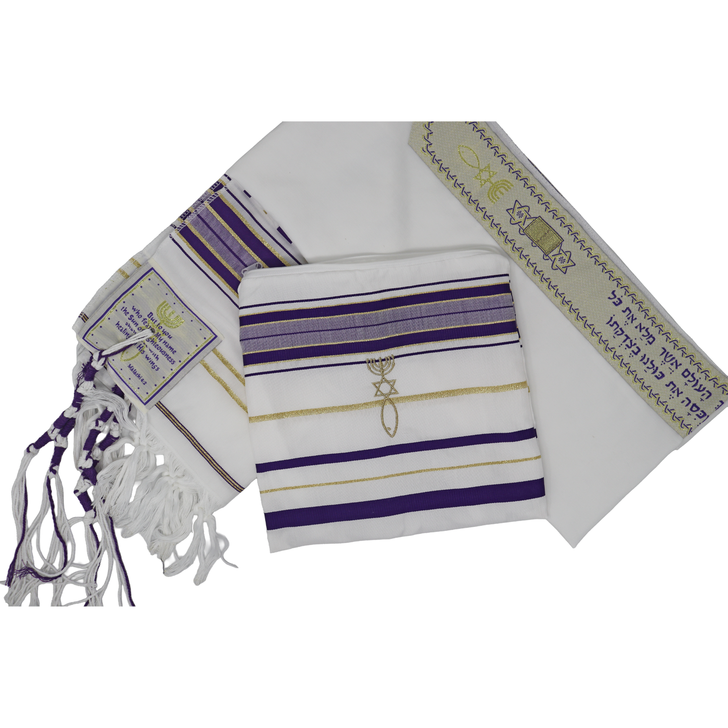 Prayer Shawl (22") Purple/Gold With Bag
