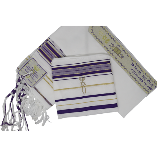Prayer Shawl (22") Purple/Gold With Bag