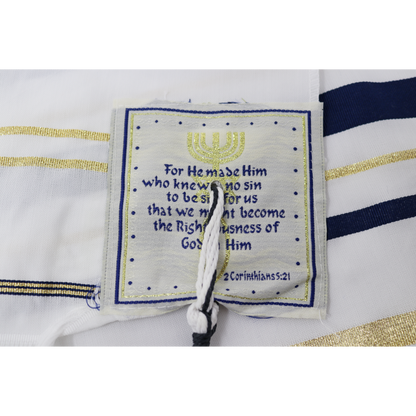 Prayer Shawl (22") Navy Blue/Gold With Bag