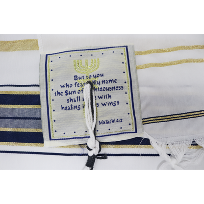 Prayer Shawl (22") Navy Blue/Gold With Bag