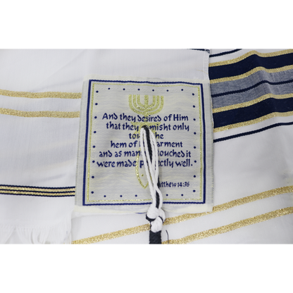 Prayer Shawl (22") Navy Blue/Gold With Bag