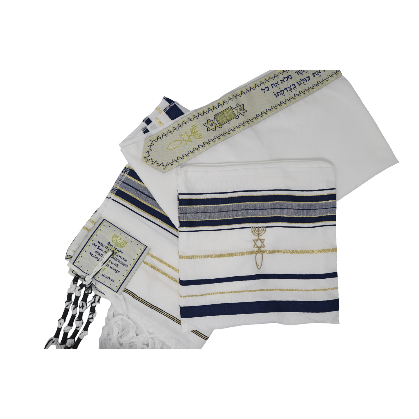 Prayer Shawl (22") Navy Blue/Gold With Bag