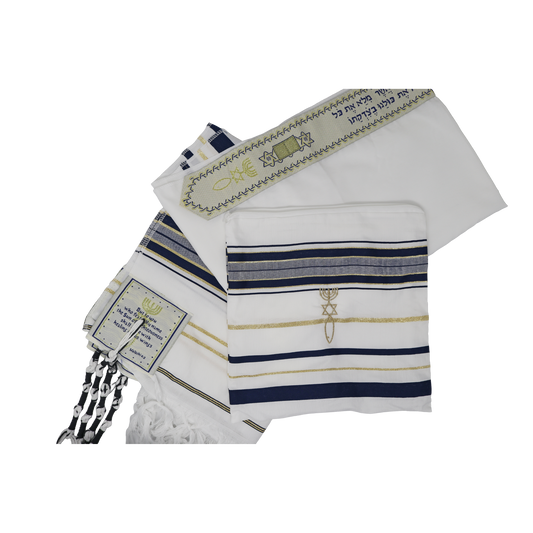 Prayer Shawl (22") Navy Blue/Gold With Bag