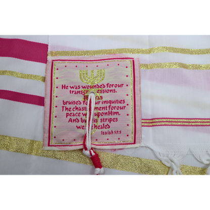 Prayer Shawl (22") Pink/Gold With Bag