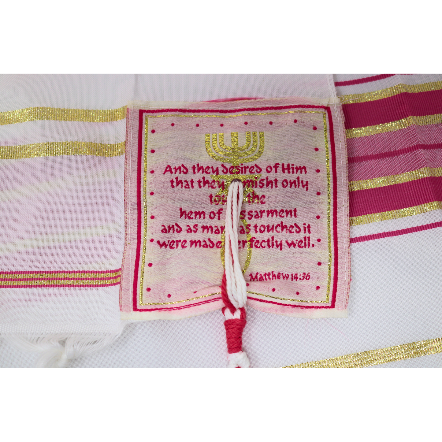Prayer Shawl (22") Pink/Gold With Bag