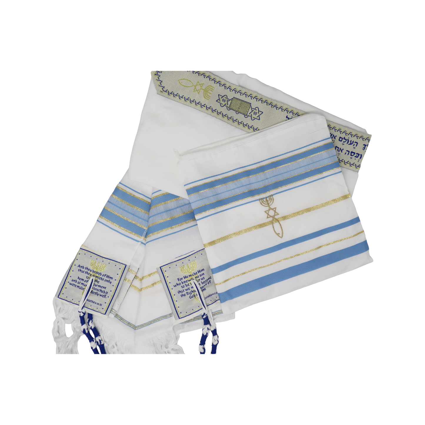 Prayer Shawl (22") Light Blue/Gold With Bag