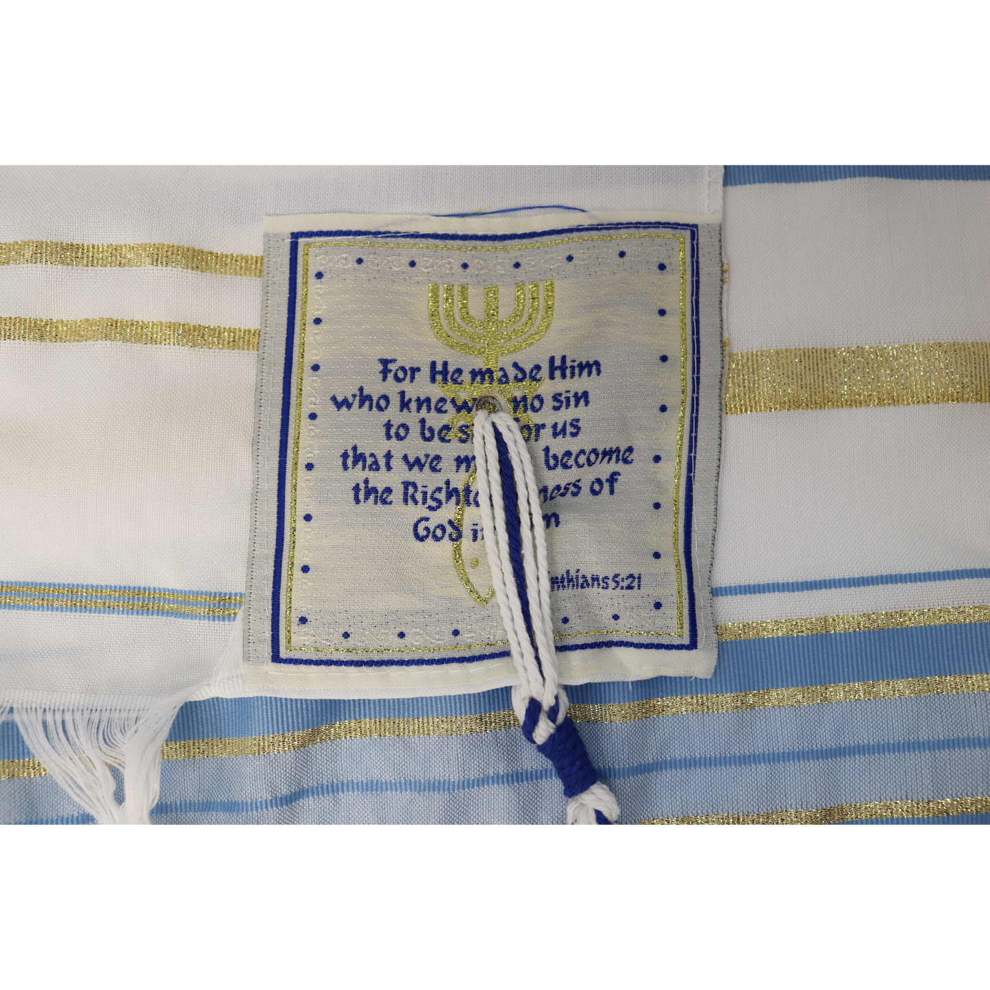 Prayer Shawl (22") Light Blue/Gold With Bag