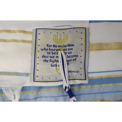 Prayer Shawl (22") Light Blue/Gold With Bag