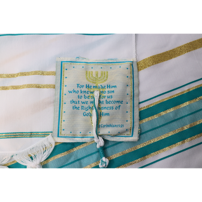 Prayer Shawl (22") Teal/Gold with Bag