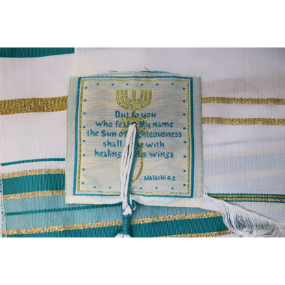 Prayer Shawl (22") Teal/Gold with Bag