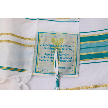 Prayer Shawl (22") Teal/Gold with Bag