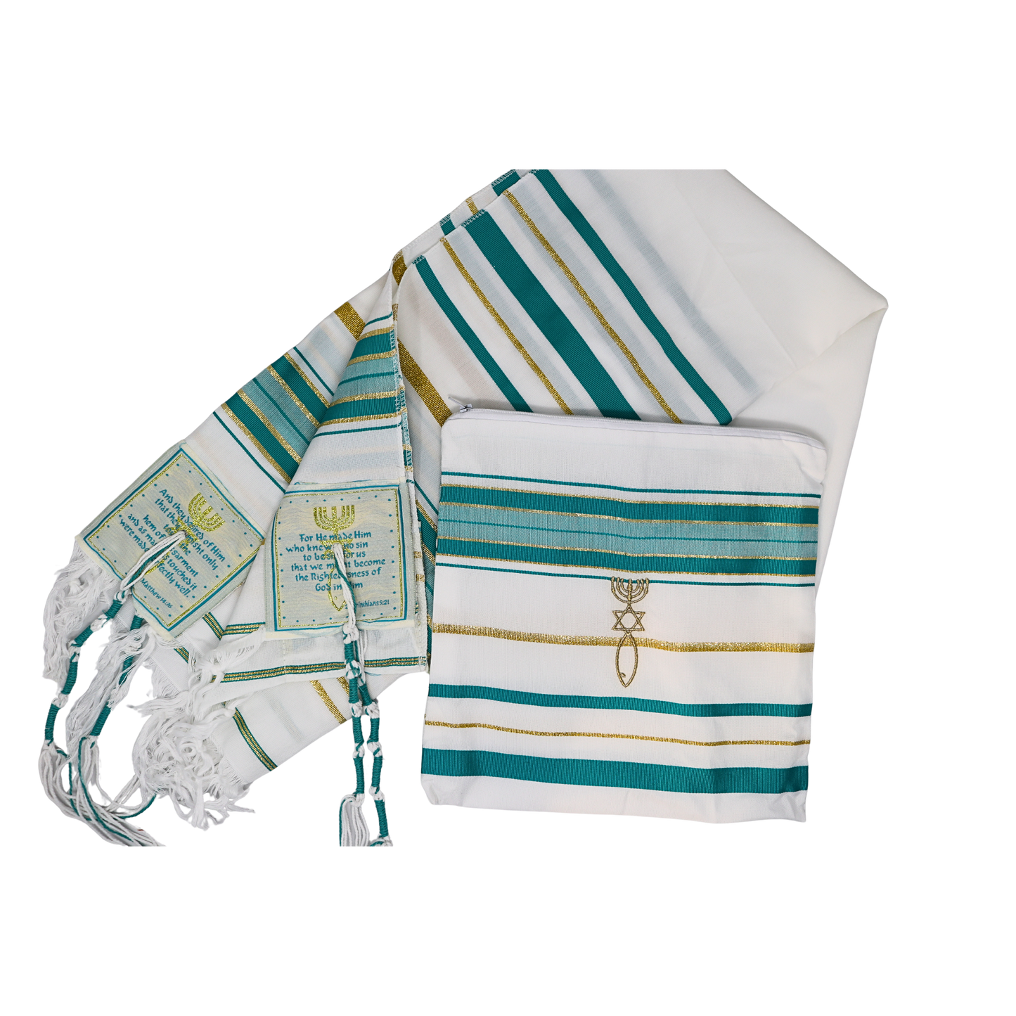 Prayer Shawl (22") Teal/Gold with Bag