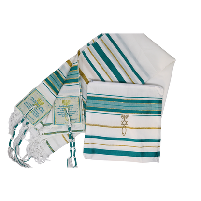 Prayer Shawl (22") Teal/Gold with Bag