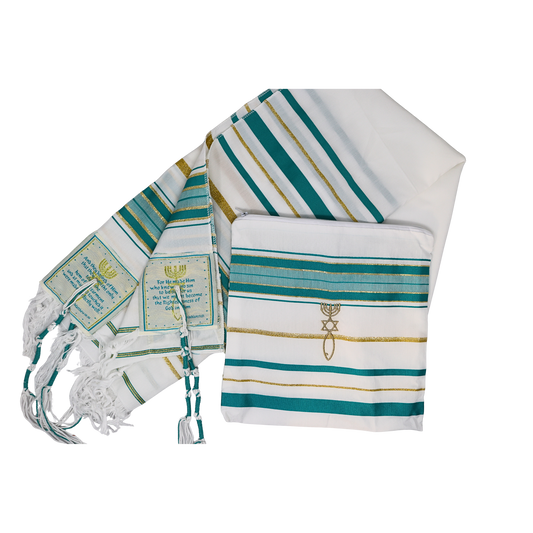 Prayer Shawl (22") Teal/Gold with Bag