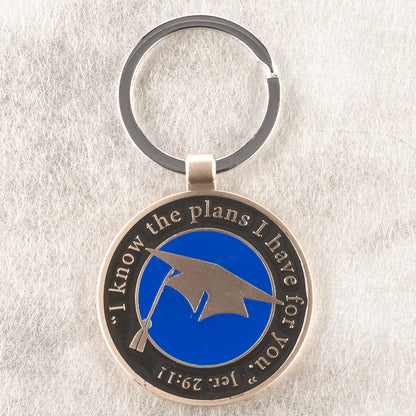 Hat and Tassel Graduation Key Ring in Tin - Jeremiah 29:11