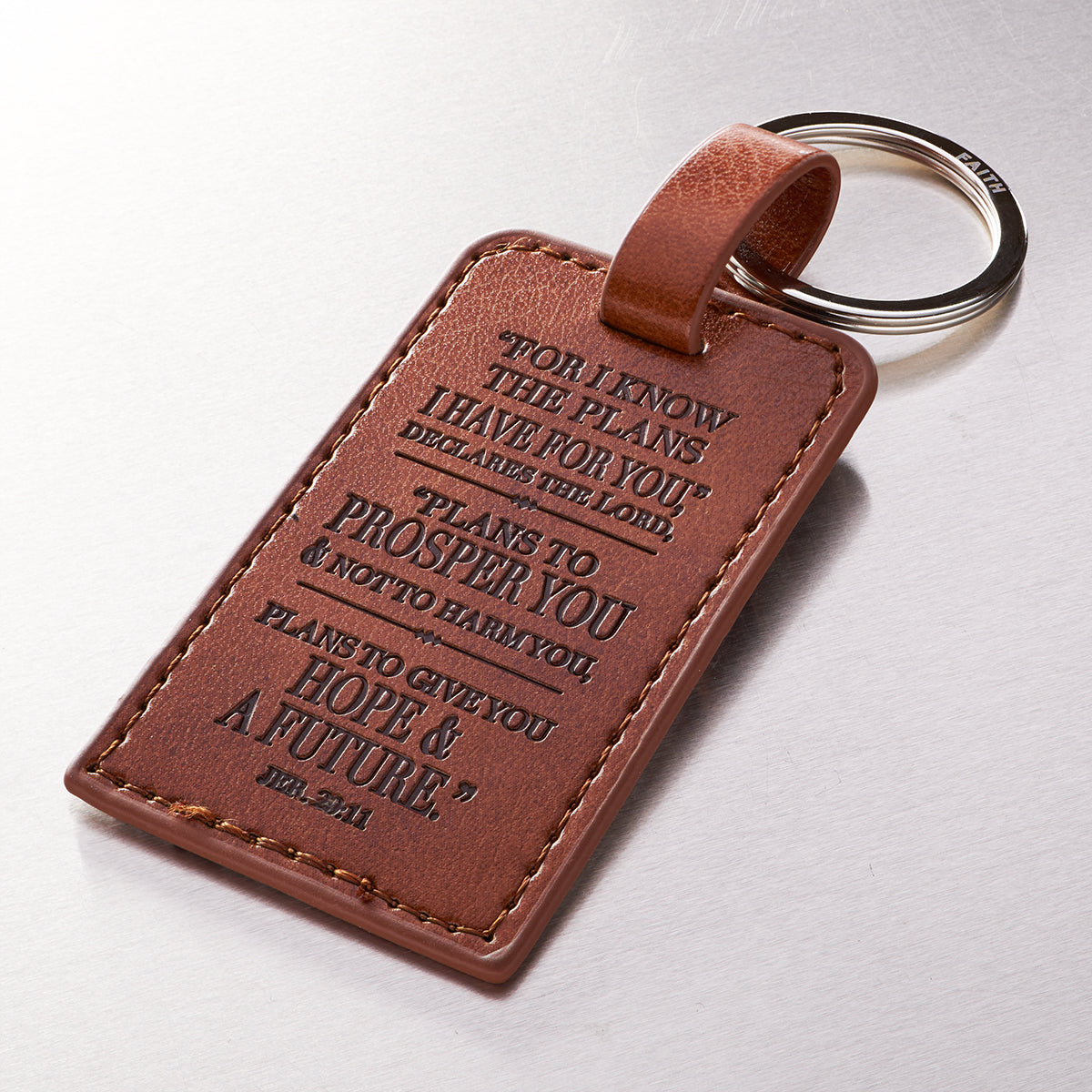 I Know the Plans Tawny Brown Faux Leather Key Ring - Jeremiah 29:11
