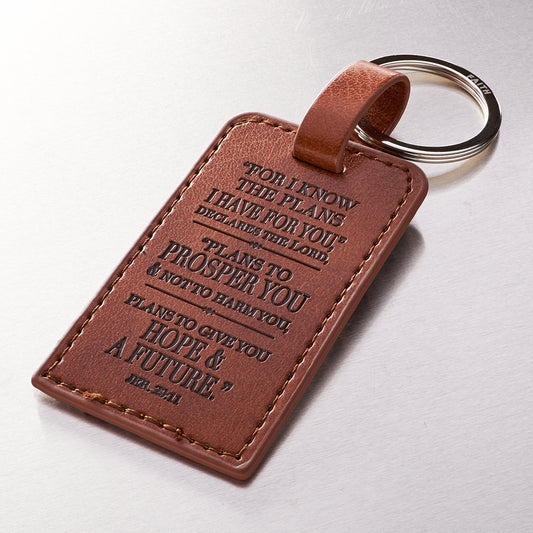 I Know the Plans Tawny Brown Faux Leather Key Ring - Jeremiah 29:11