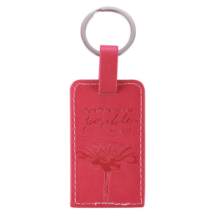 All Things are Possible Bright Pink Faux Leather Key Ring - Matthew 19:26