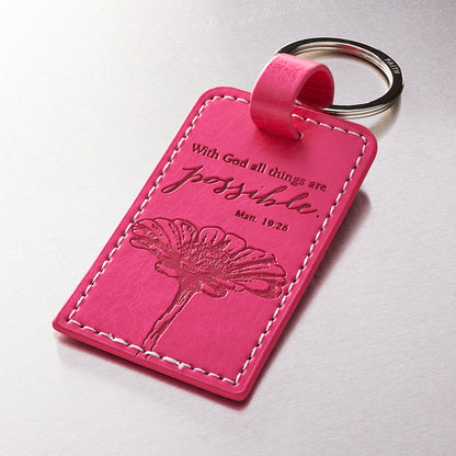 All Things are Possible Bright Pink Faux Leather Key Ring - Matthew 19:26