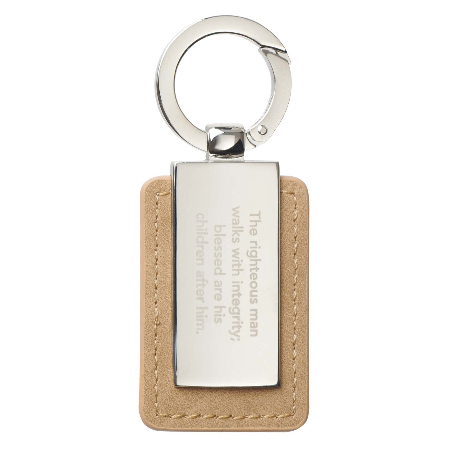 Righteous Man Silver and Tan Key Ring in Gift Tin - Proverbs 20:7