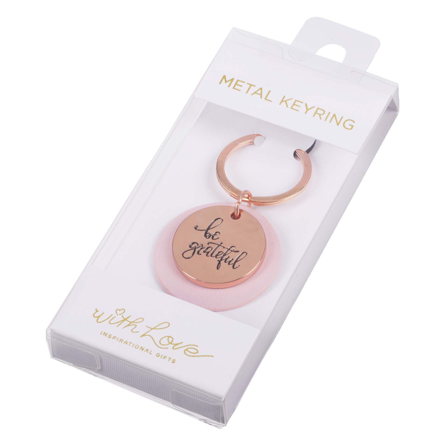 Be Grateful Rose Gold Key Ring with Soft Pink Disc