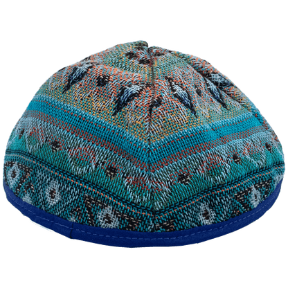 Turquoise Kippah with Diamond and floral designs