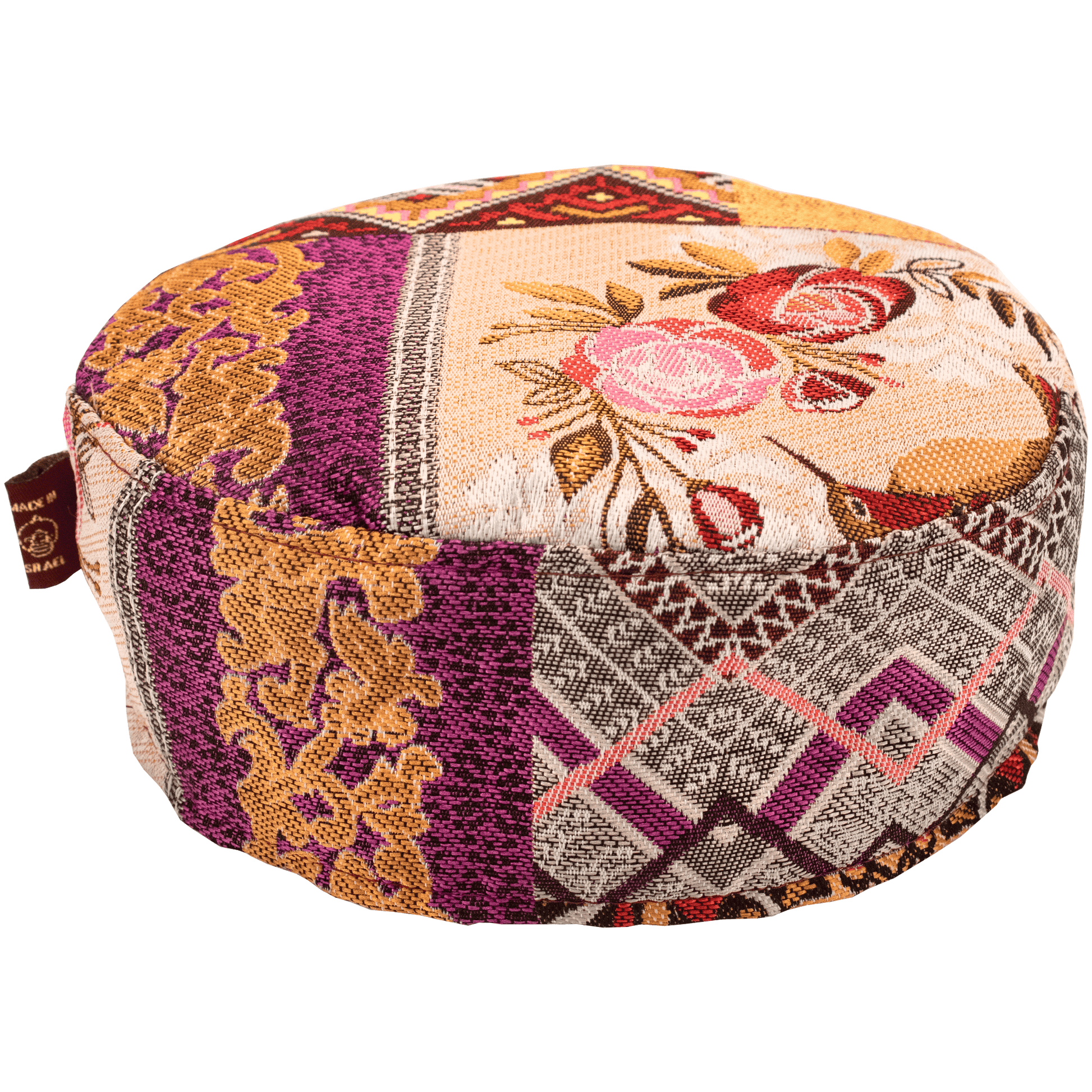 Handcrafted maroon floral patchwork Kippah with maroon and peach hue multi-pattern patchwork